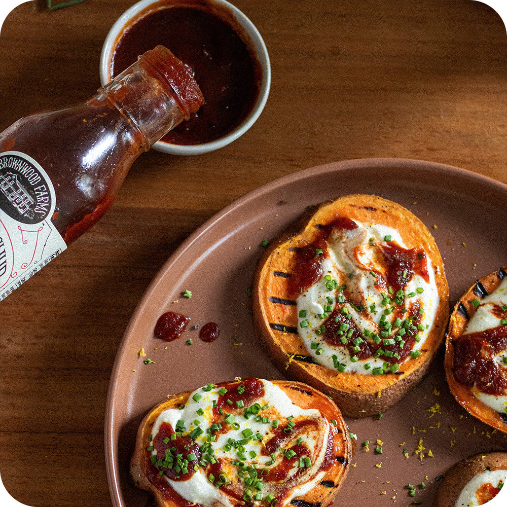 Grilled Sweet Potatoes with Bacon Ketchup & Whipped Feta