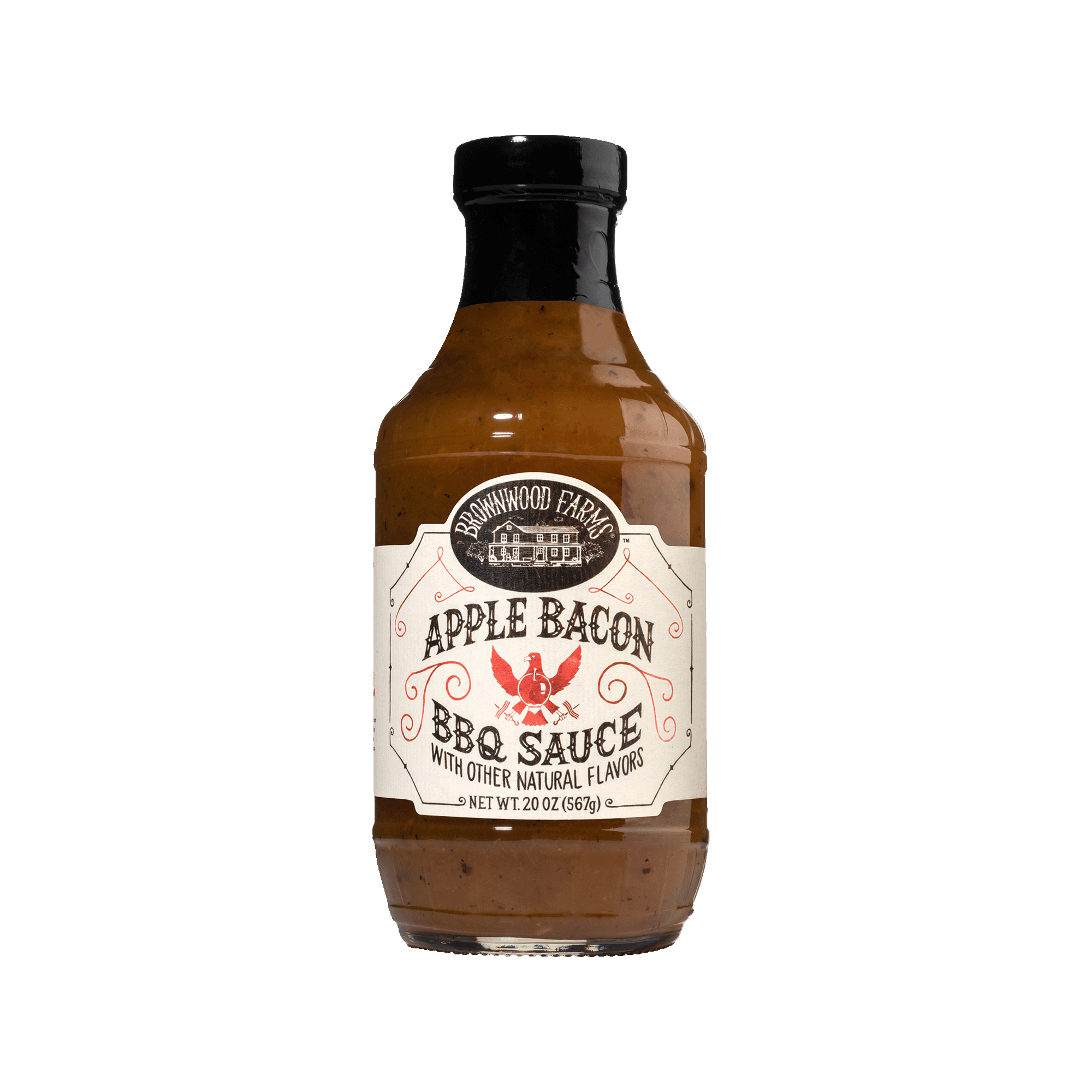 20oz bottle of Brownwood Farms Apple Bacon BBQ Sauce