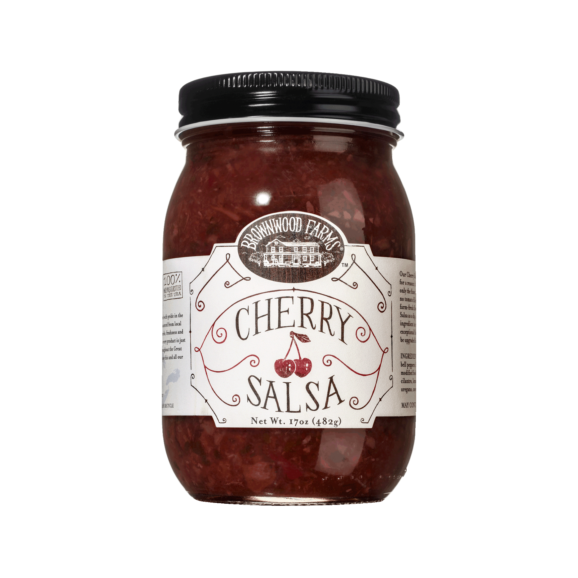 17oz jar of Brownwood Farms Cherry Salsa