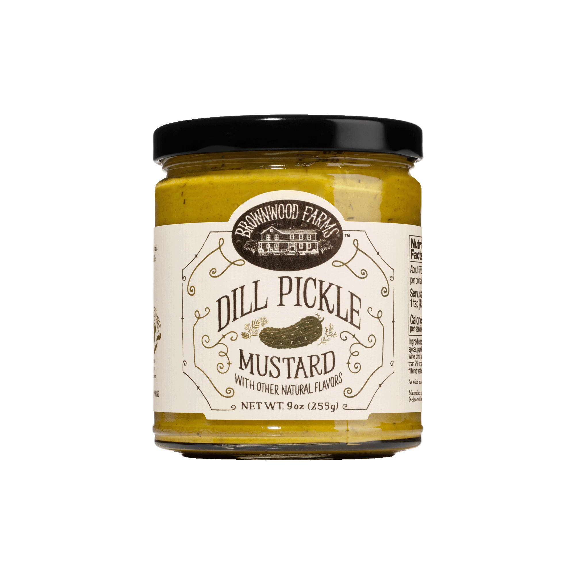 9oz jar of Brownwood Farms Dill Pickle Mustard 
